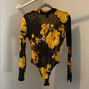 SHEIN Black and Yellow Floral Bodysuit